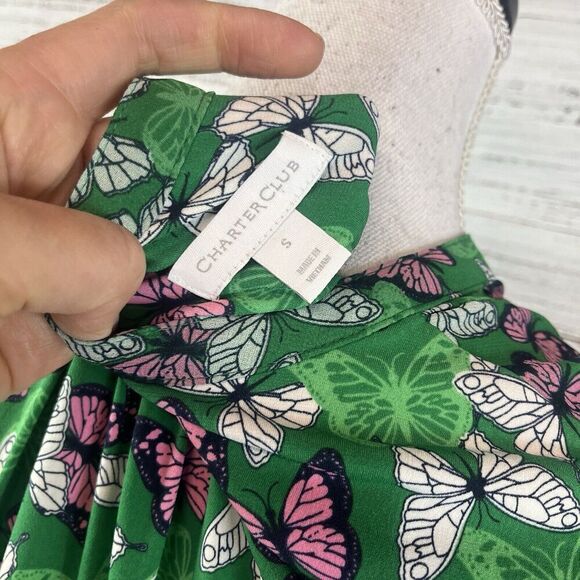 Charter Club Blouse Tunic size Small Green Pink Butterflies Modest Career Casual - Picture 8 of 8
